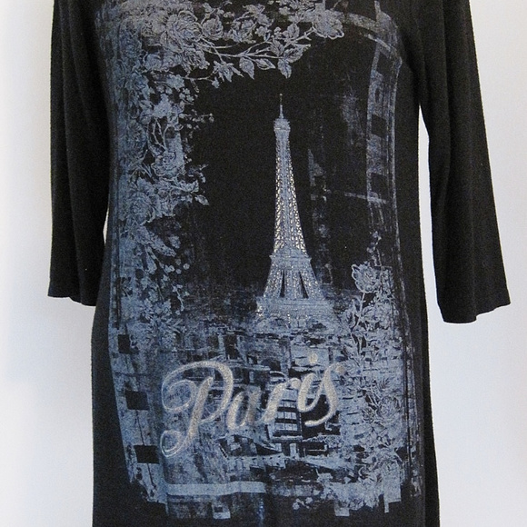 Paris Eiffel Tower-Knit Black T-Shirt-Shaped Hem - Picture 4 of 5